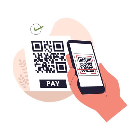 Paiement sans contact par code QR via téléphone portable  Illustration