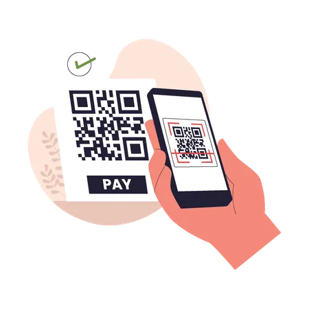 Paiement sans contact par code QR via téléphone portable  Illustration