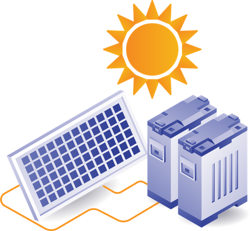 Painéis solares e baterias ecológicos  Ilustração