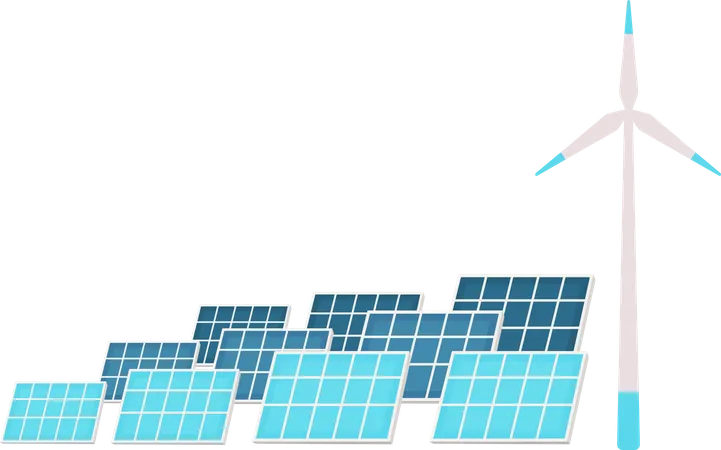 Painéis solares e turbina eólica  Ilustração