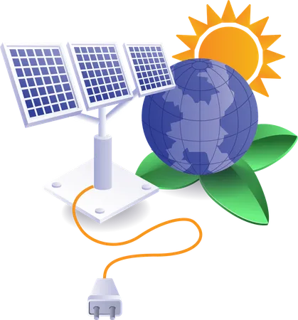Painéis solares energia elétrica na terra Eco verde  Ilustração