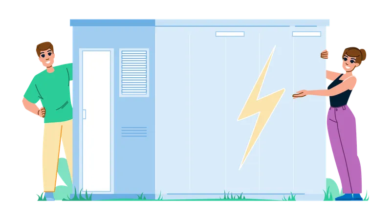 Armazenamento de energia renovável em painel  Ilustração