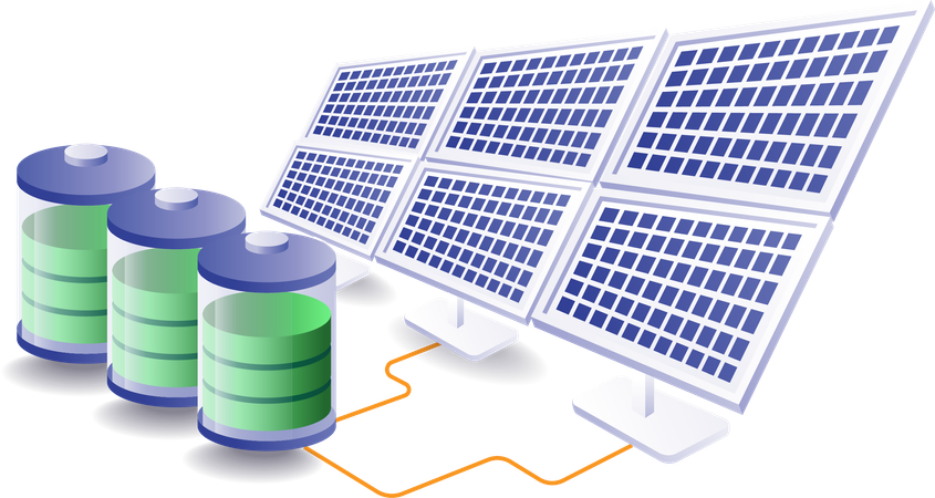 Painel solar armazena energia em baterias  Ilustração