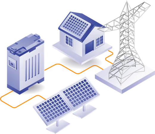 Painel solar ecológico ecológico para linhas de energia domésticas  Ilustração