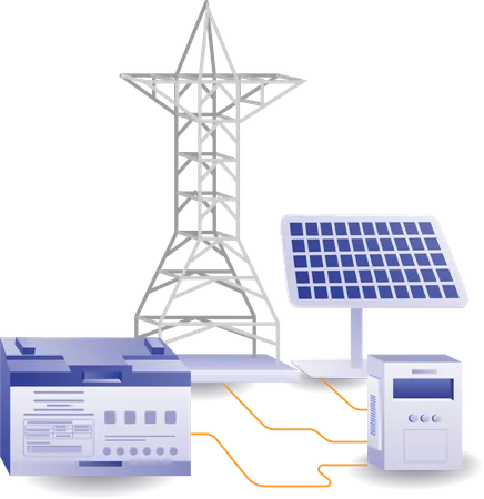 Painel solar economiza eletricidade solar  Ilustração