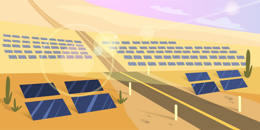 Painel solar no chão  Ilustração