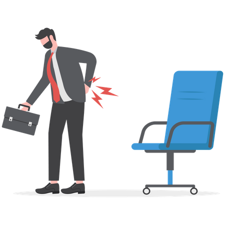 Painful office worker holding his back pain with office chair  Illustration