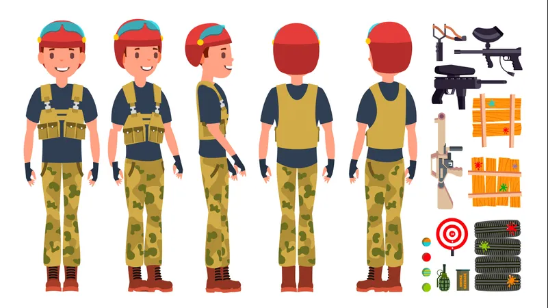 Paintball Player With Equipment Illustration
