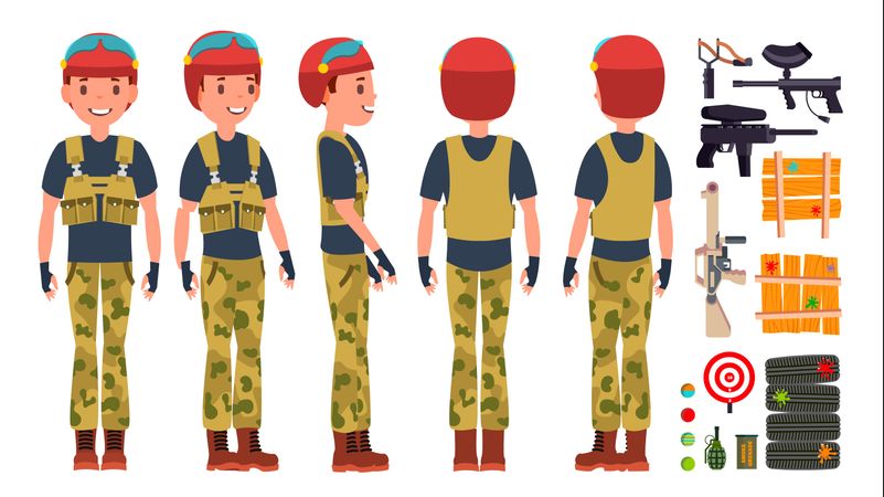 Paintball Player With Equipment  Illustration