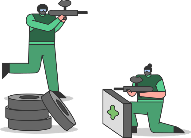 Paintball players in military uniform Illustration