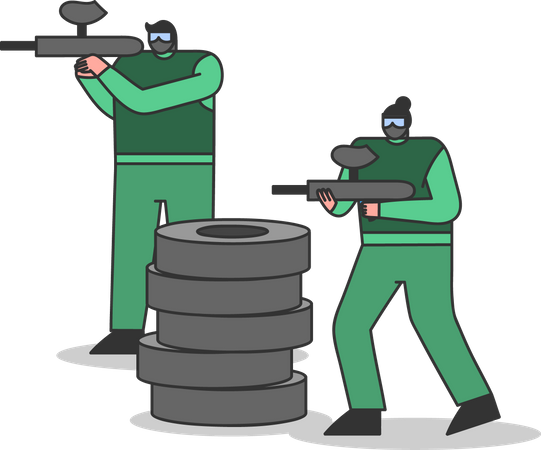 Paintball players playing game Illustration