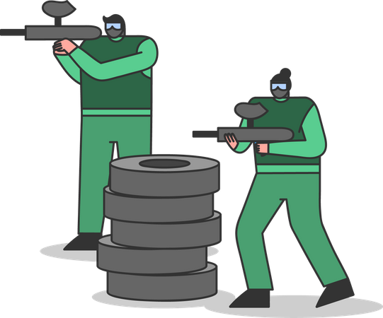 Paintball players playing game  Illustration