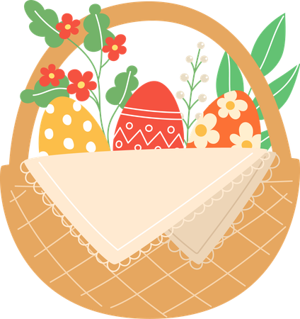 Painted Eggs In Wicker Basket  イラスト
