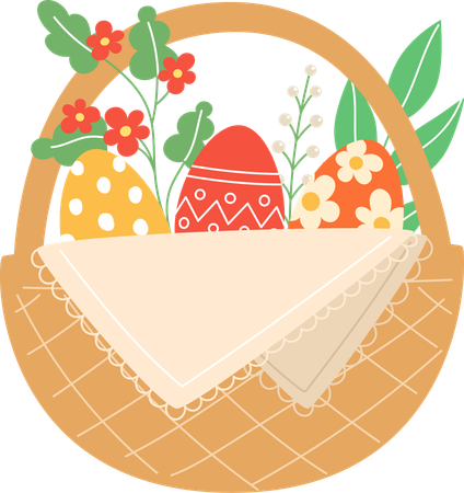 Painted Eggs In Wicker Basket  Illustration