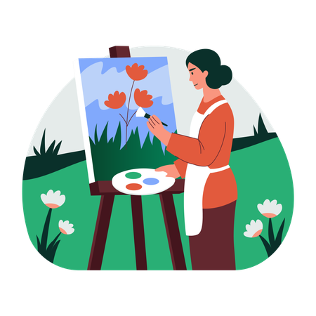 Painter doing canvas painting  Illustration