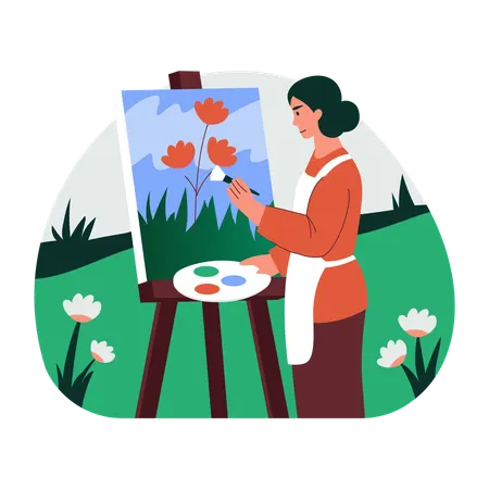 Painter doing canvas painting  Illustration