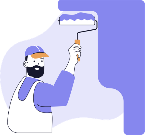 Painter doing wall painting  Illustration
