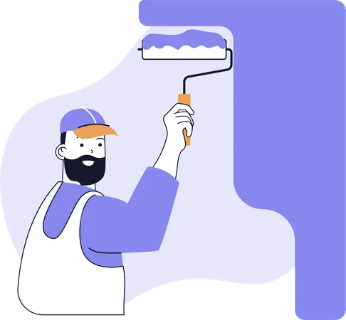 Painter doing wall painting  Illustration