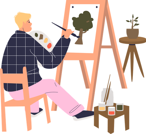 Painter drawing plant  Illustration