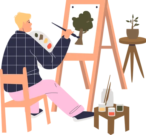 Painter drawing plant  Illustration