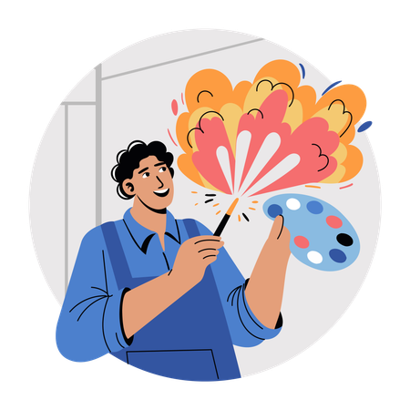 Painter holding a palette and paintbrush  Illustration