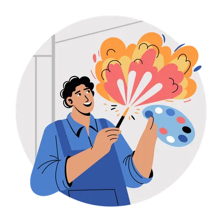 Painter holding a palette and paintbrush  Illustration