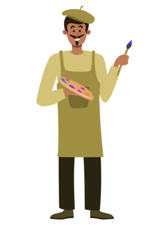 Painter holding brush Illustration