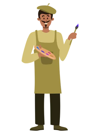 Painter holding brush  Illustration