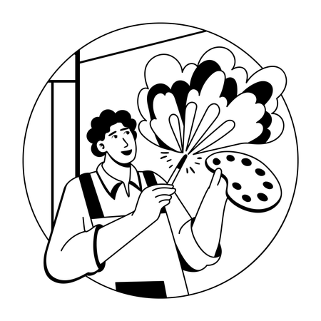 Painter holding colour palette and paintbrush  Illustration