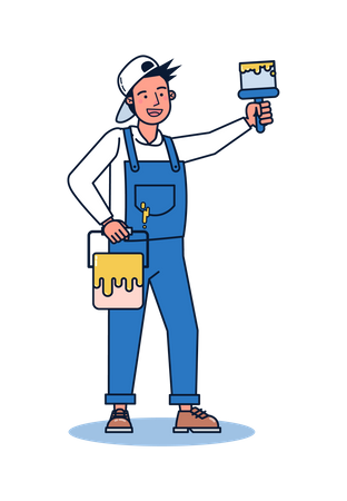 Painter holding paint brush  Illustration