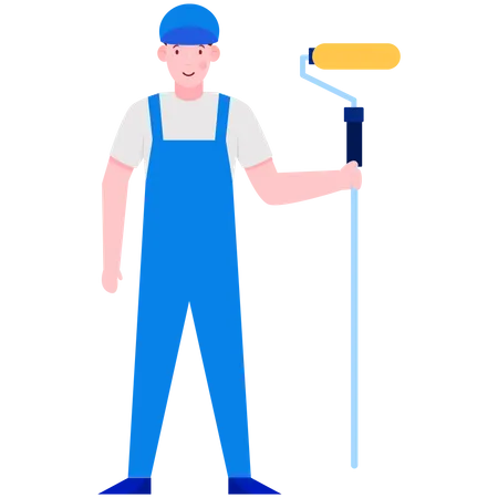 Painter Holding Paint Roller  Illustration