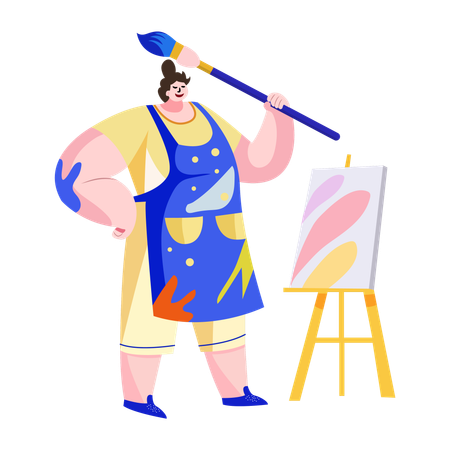 Painter holding painting brush  Illustration