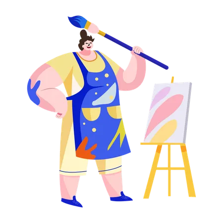 Painter holding painting brush  Illustration