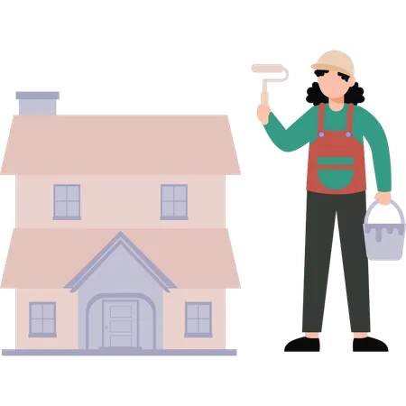 Painter is painting the house  Illustration