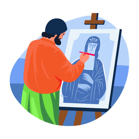 Painter making cultural painting  Illustration