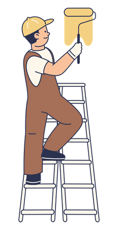 Painter on Ladder Painting Wall  Illustration