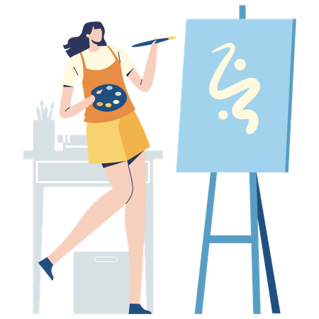 Painter painting on canvas  Illustration