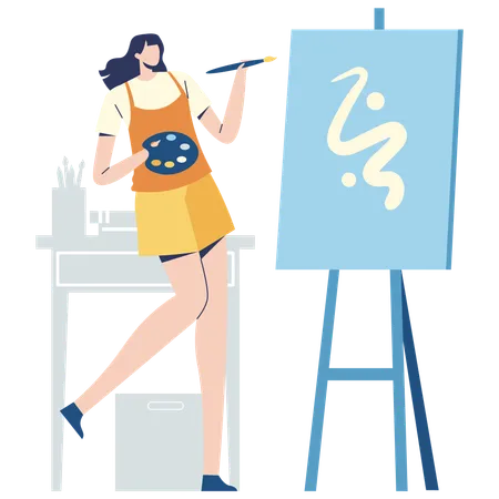 Painter painting on canvas  Illustration