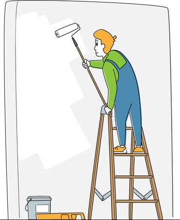 Painter Painting Wall with Roller Illustration