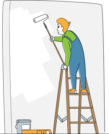 Painter Painting Wall with Roller  Illustration