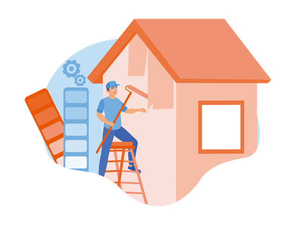 Painter Paints Customers House  Illustration