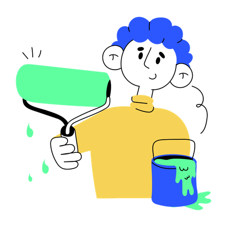 Painter with paint roller  Illustration
