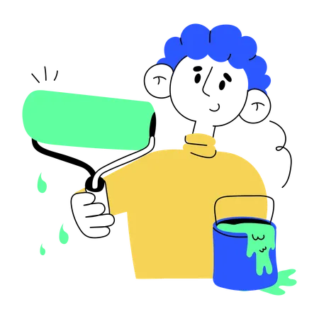 Painter with paint roller  Illustration