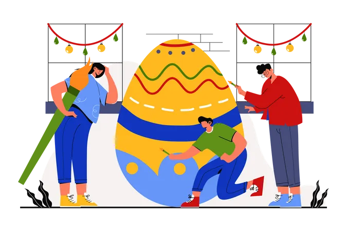 Painting egg on Easter Sunday  Illustration