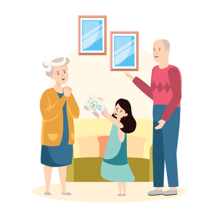 Painting Gift Handover To Grandparents  Illustration