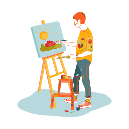 Painting teacher making scenery  Illustration