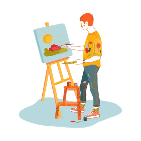 Painting teacher making scenery  Illustration