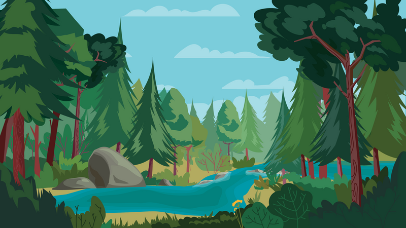 Paisagem de floresta e rio  Ilustração