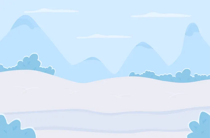 Manha Nas Montanhas De Inverno Ilustracao Vetorial De Cor Plana Terra Congelada Panoramica Durante O Dia Neve Nas Colinas Invernais Paisagem Panoramica De Desenho Animado 2 D Com Cristas E Picos No Fundo Ilustração