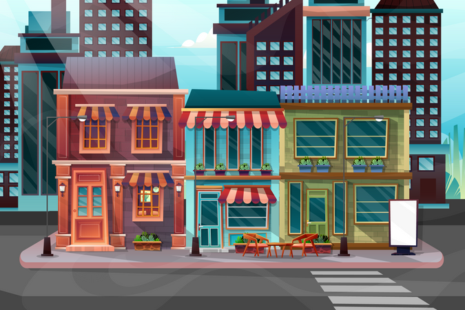 Paisagem urbana com construção  Ilustração